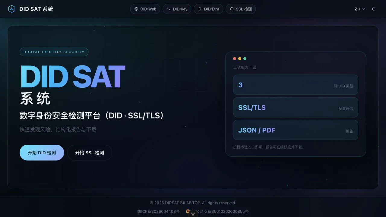DID SAT entry points for identity and TLS assessment